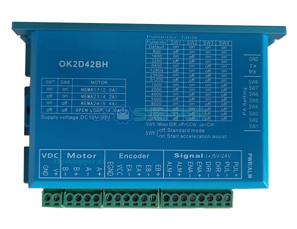 Controlador paso a paso de circuito cerrado 0~5.6A 18~70VDC para motor paso a paso Nema 17, Nema 23, Nema 24